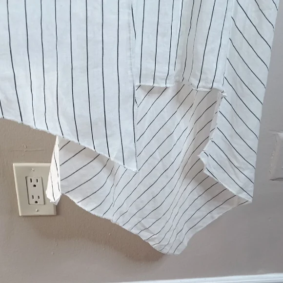 Italian Linen Asymmetric Striped White Sleeveless Maxi Shirt Dress Size S-M - Picture 8 of 16